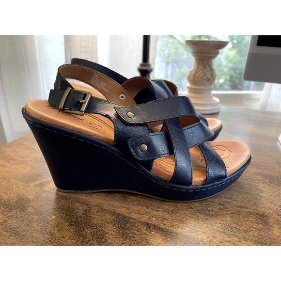 B.O.C Born Concept Navy Leather Wedge Sandals - Size‎ 9M - Picture 4 of 8